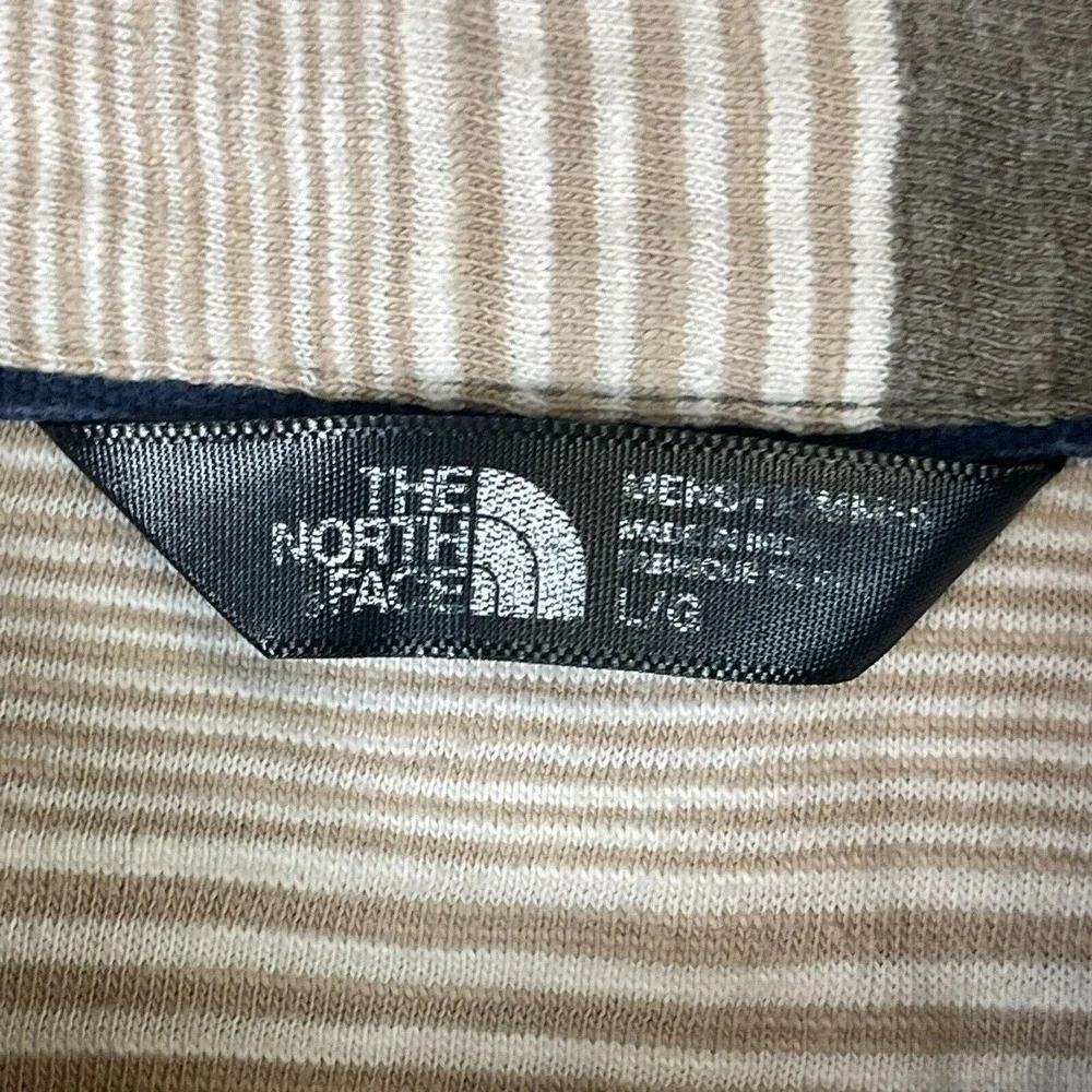 The North Face‎ Polo Shirt Adult Mens Large Brown/Cream Striped Outdoor Pocket